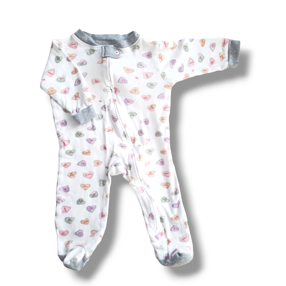 Burts Bees Baby 3-6m Organic Cotton Valentines Heart Sleeper Zippered